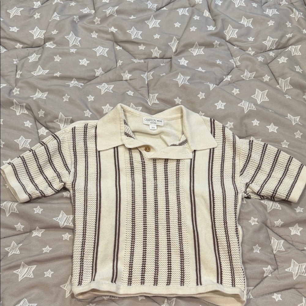 Cozy Knit Kids Polo Shirt in Cream and Brown